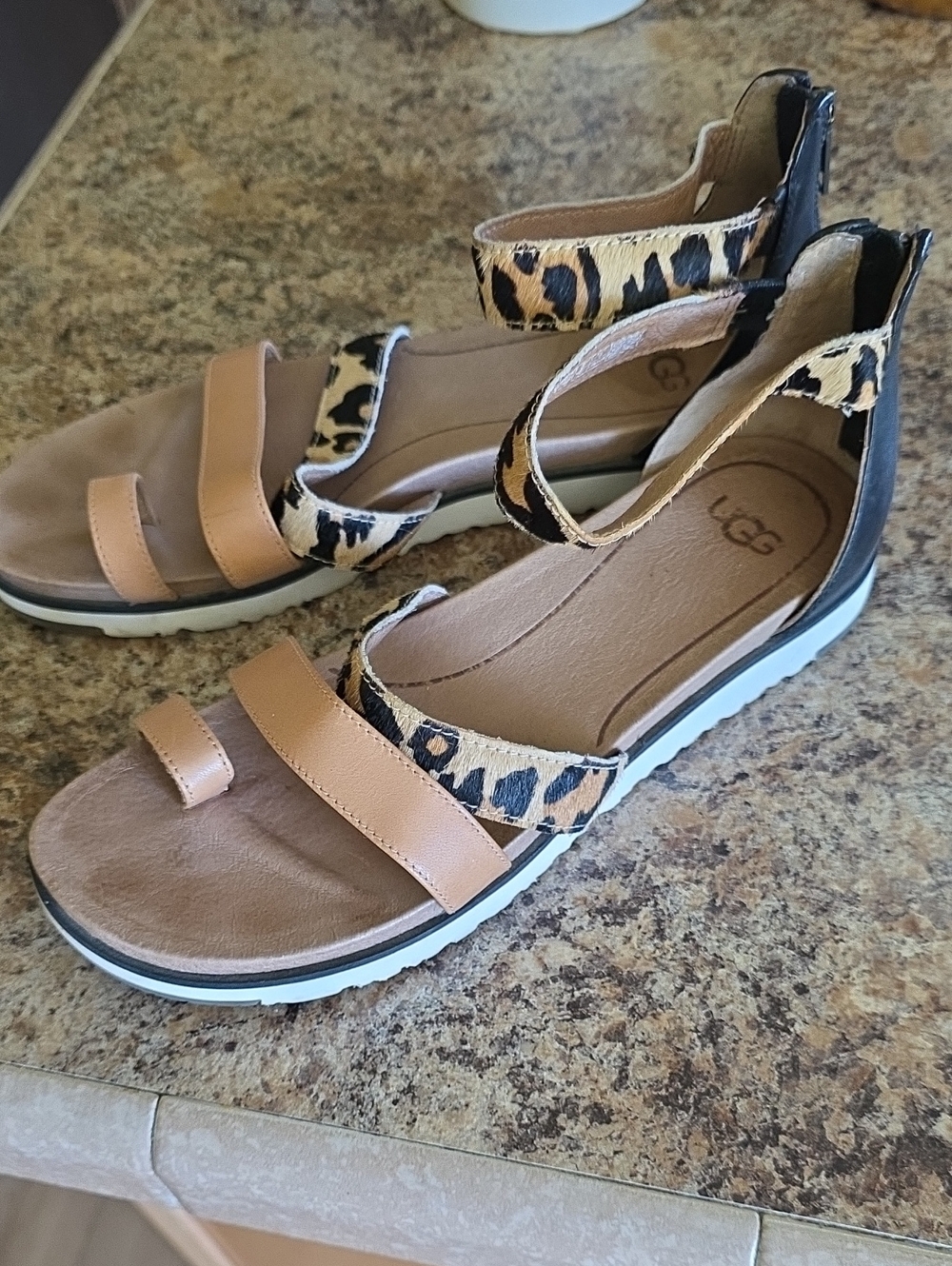 UGG Women's Tan and Leopard-Accent Strappy Sandal